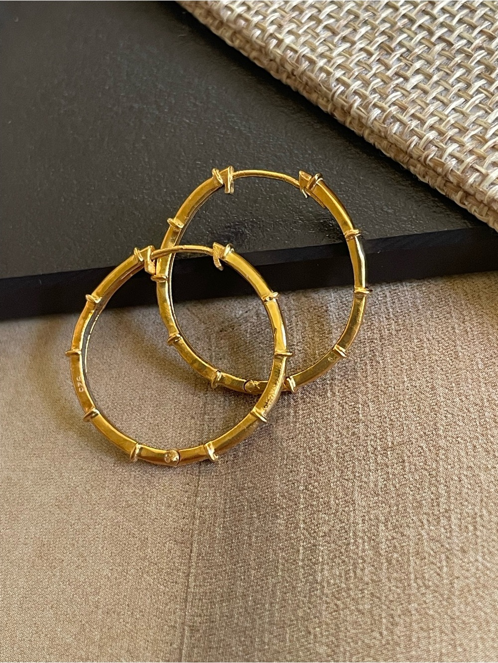 1 inch 925 Sterling silver Bamboo Hoops!! Gold Finish!! - Picture 5 of 14